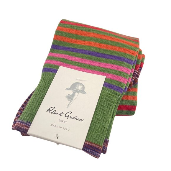 Robert Graham Mens Hillside Regular Striped Socks Green/Purple/Orange - Picture 7 of 7